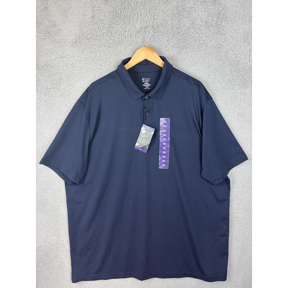 Member's Mark Polo Shirt Mens 2XL Navy Performance Jacquard UPF 50 Stretch Golf